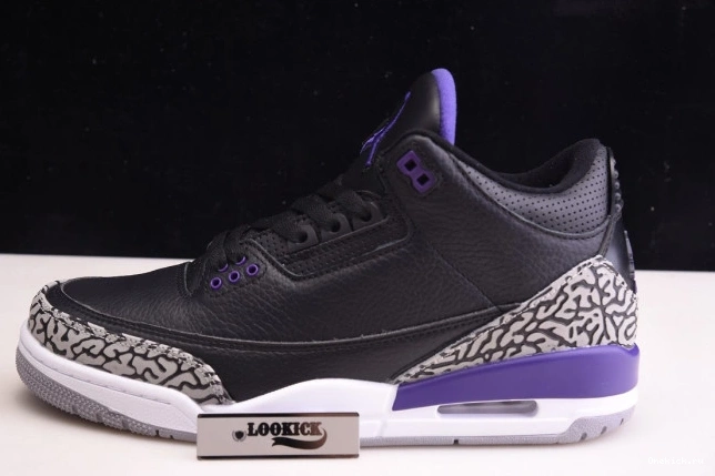 One Kick Black Purple Air Court 3 Jordan Retro CT8532-050 0808